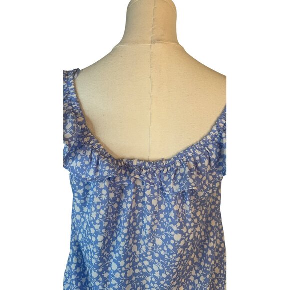 Sienna Sky Medium Blue & White Floral Ruffle Sleeveless Blouse Dainty - Picture 9 of 13